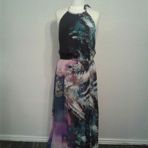 Bebe abstract tropical Lagoon maxi dress Large